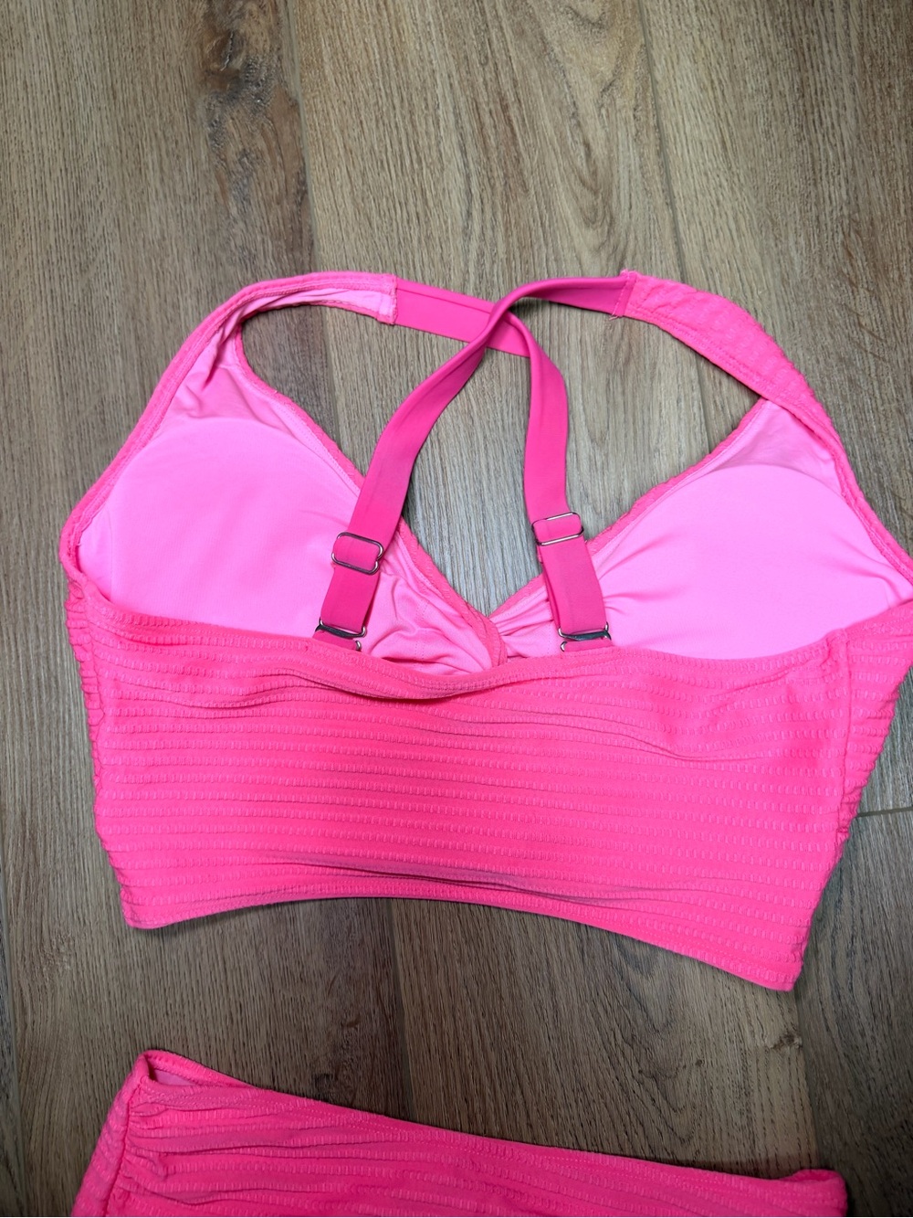 Hot Pink Textured High Waisted Bikini Set Twist Front Tummy Control M Summer - Picture 7 of 9